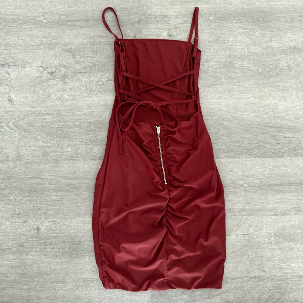 Tiger Mist Red Ruched Mini Dress - Picture 4 of 6